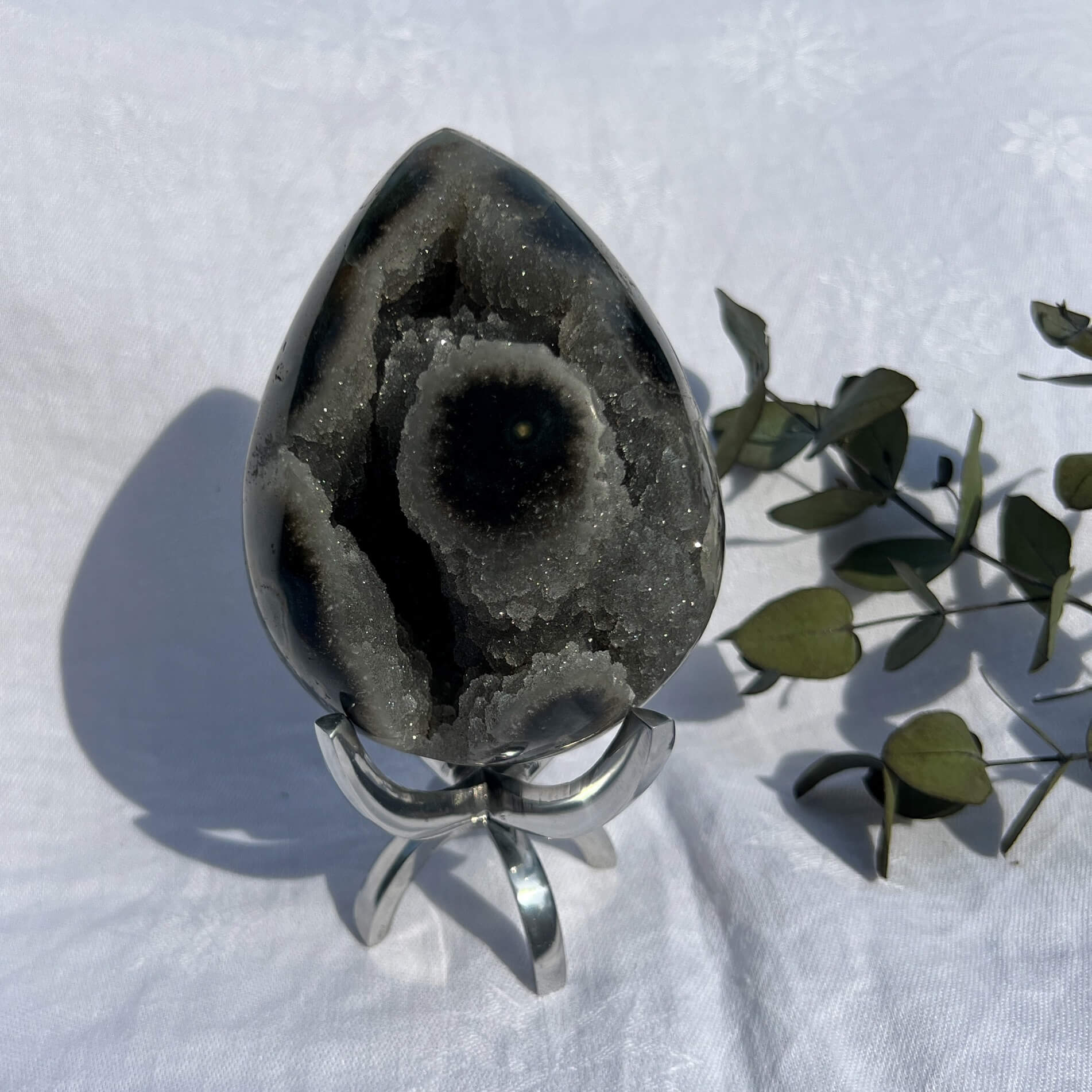 Black Amethyst Crystal Geode Egg