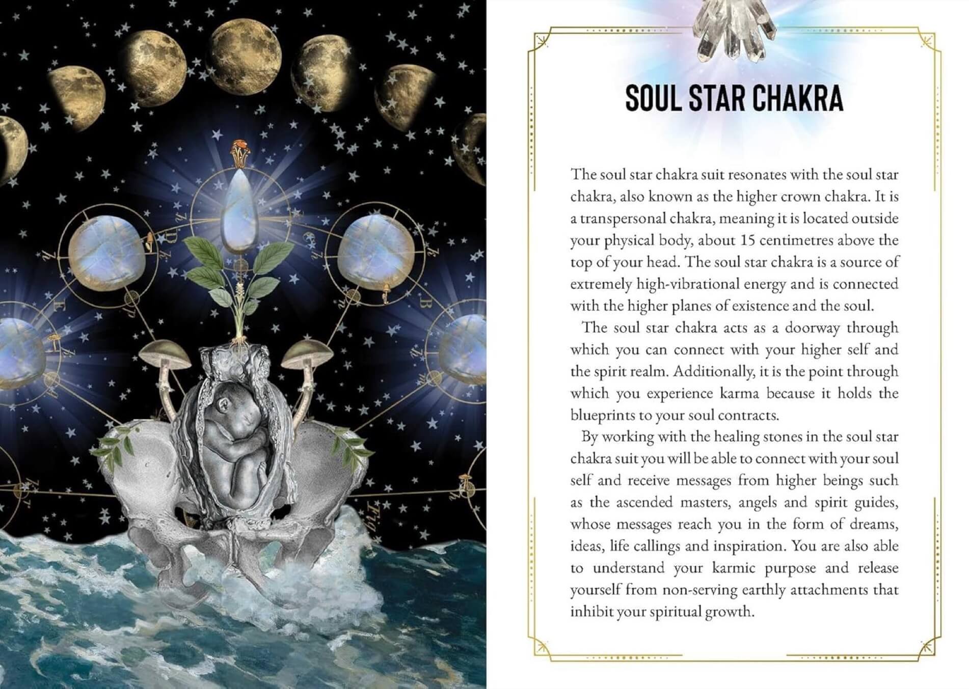 Illustration of a soul star chakra with astrological symbols and text on a dark background