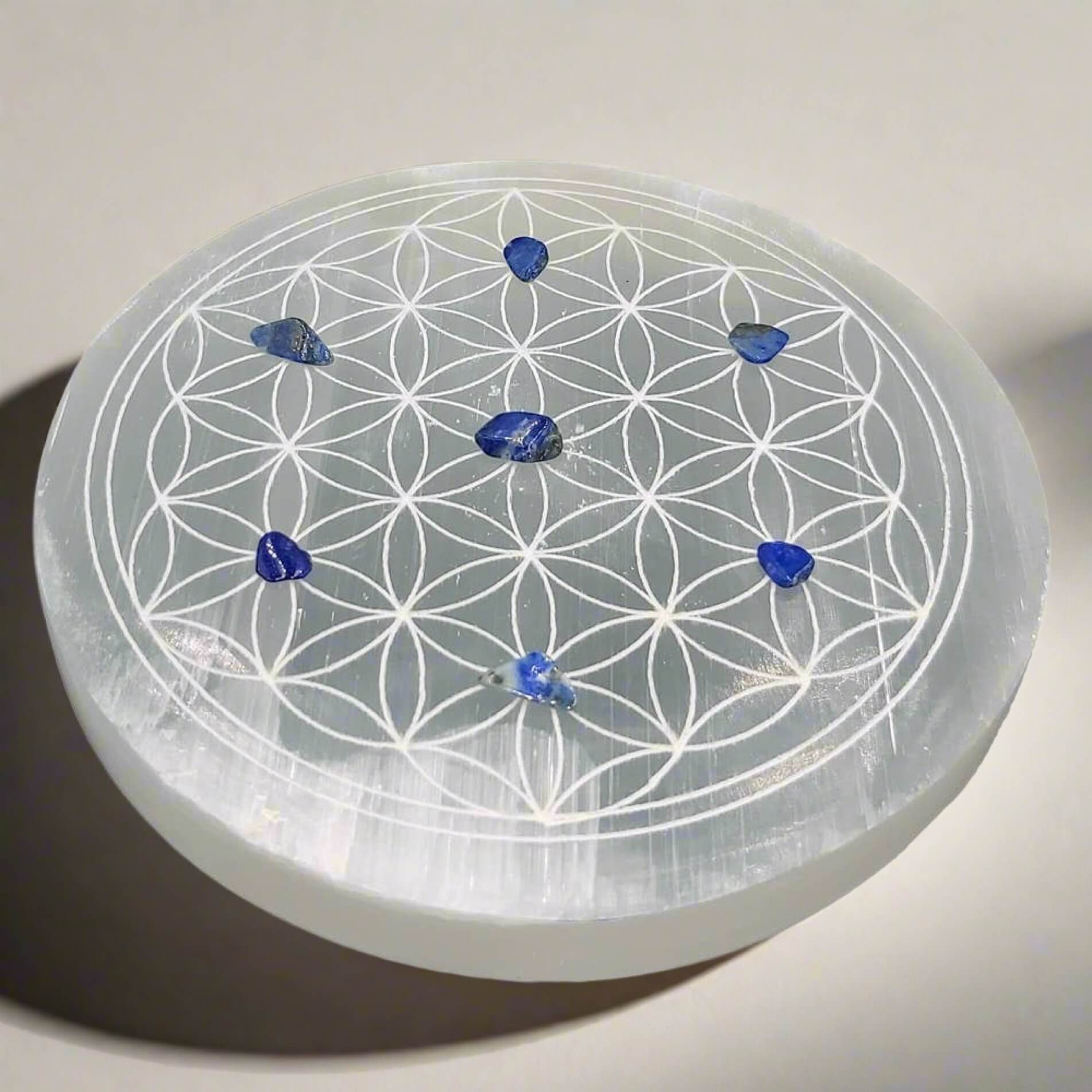 Selenite Charging Plate - Flower of Life 10cm