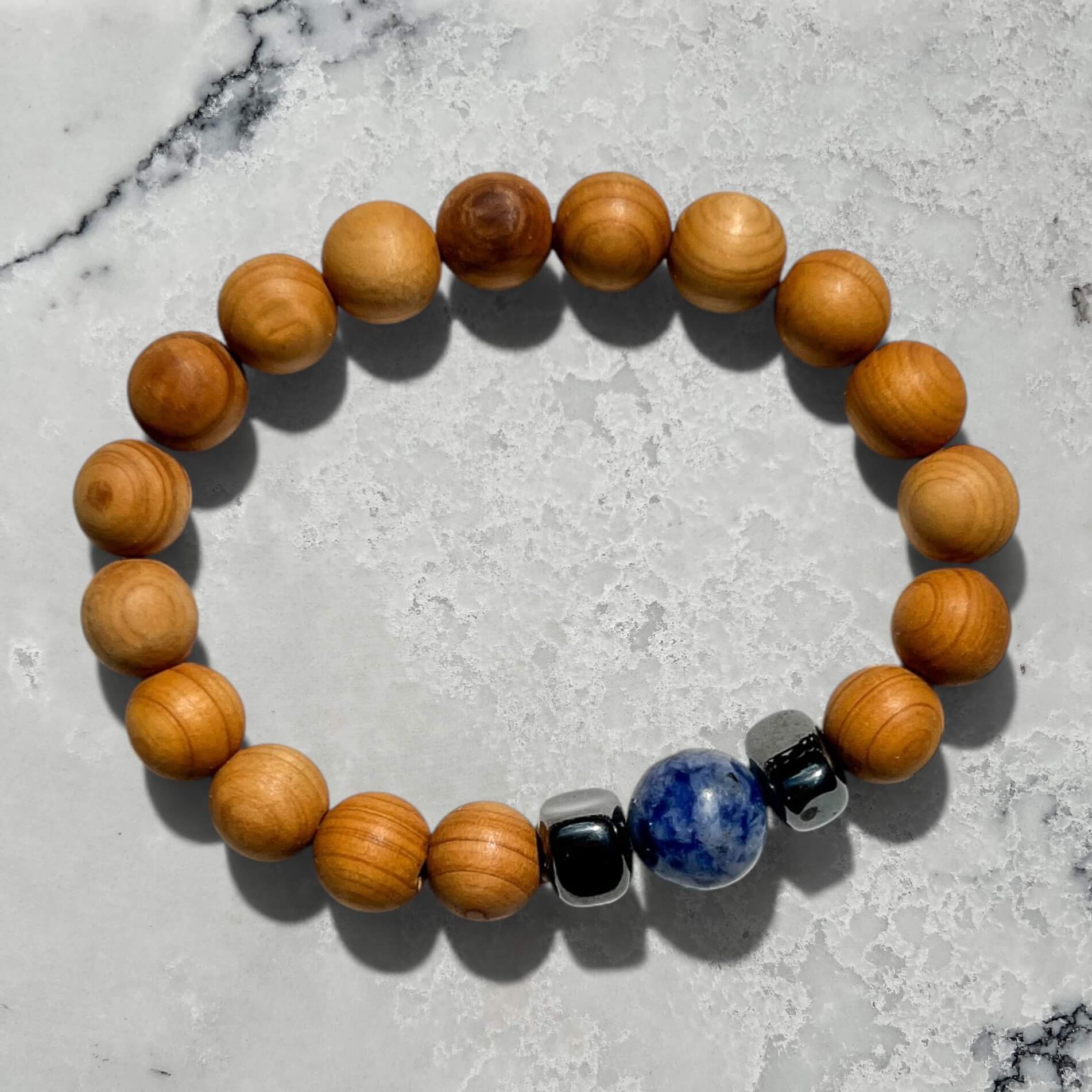 Men's Cedarwood & Sodalite Bead Bracelet