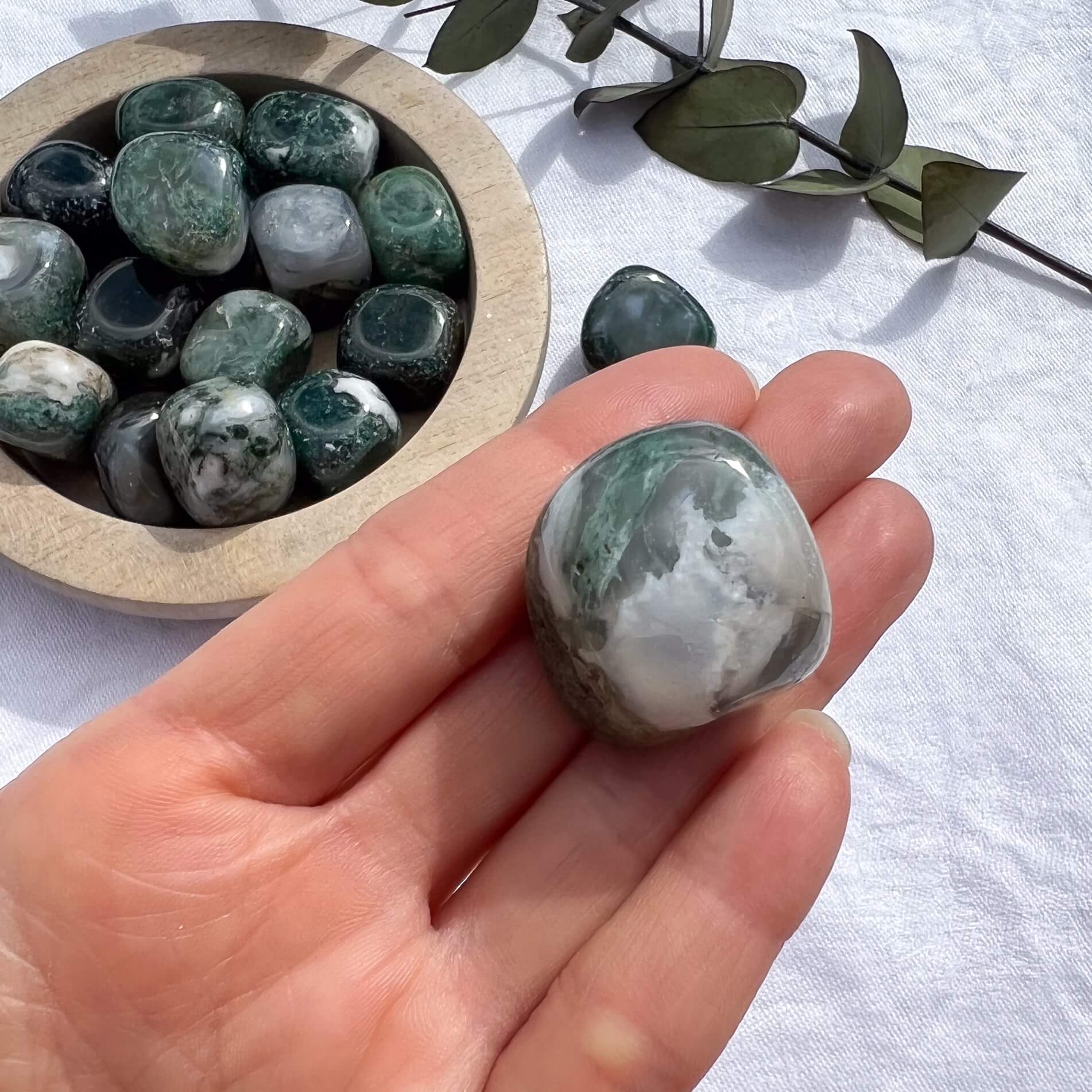 Moss Agate Crystal Pebble