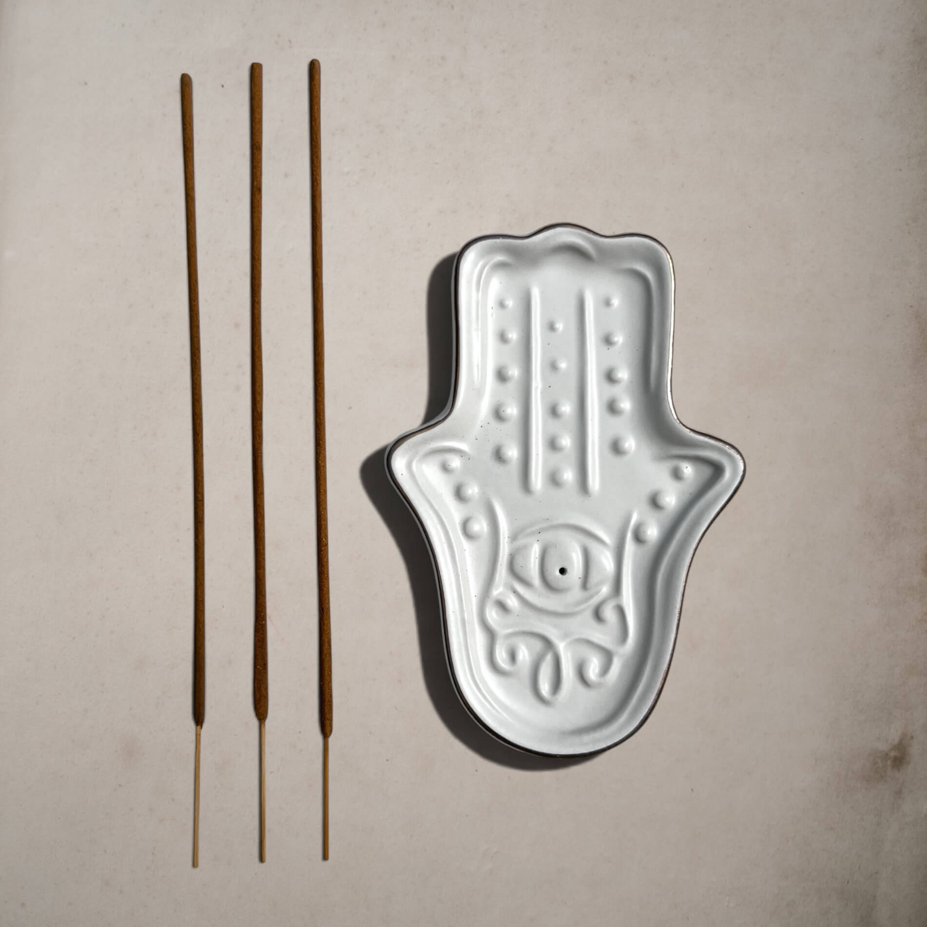 Incense Holder | Hamsa Hand | White Ceramic