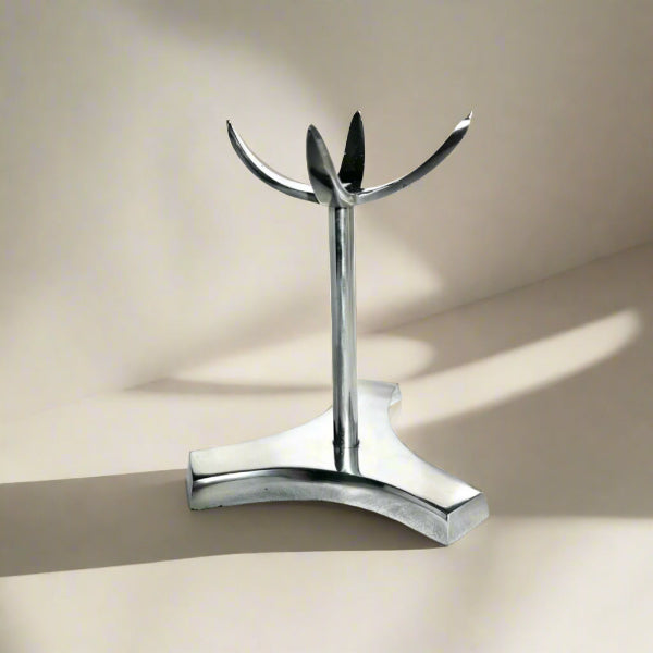 Tall Aluminium Crystal sphere holder in an empty space