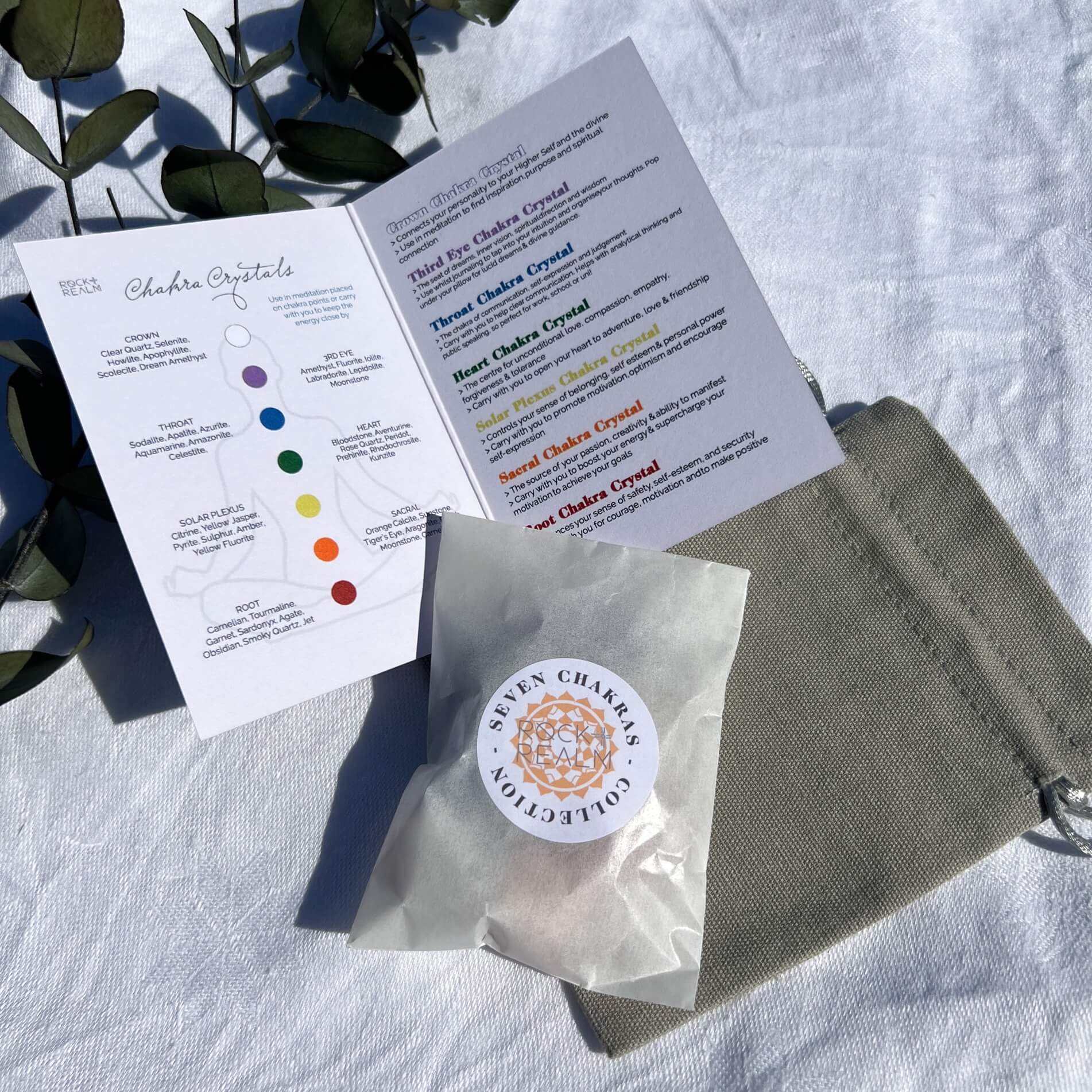 Seven chakra crystal git set with crystal properties card and gift bag