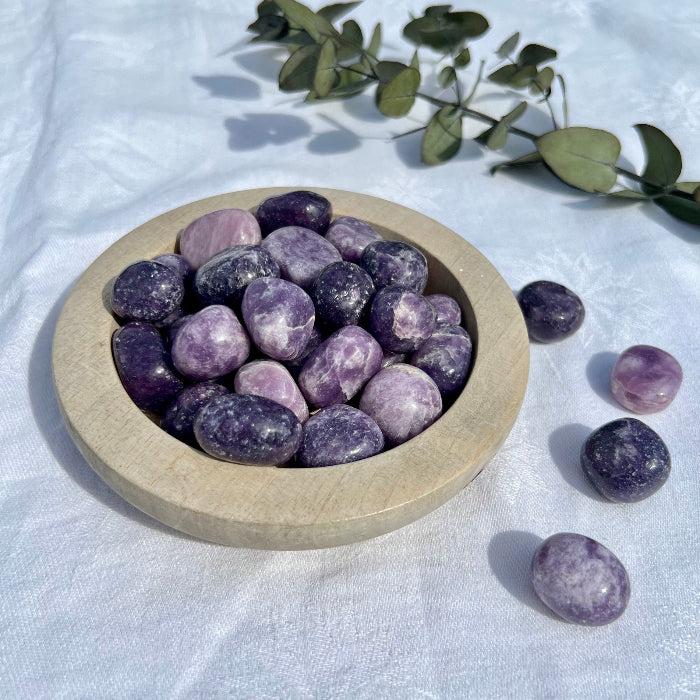 Beautiful purple lepidolite tumble stones