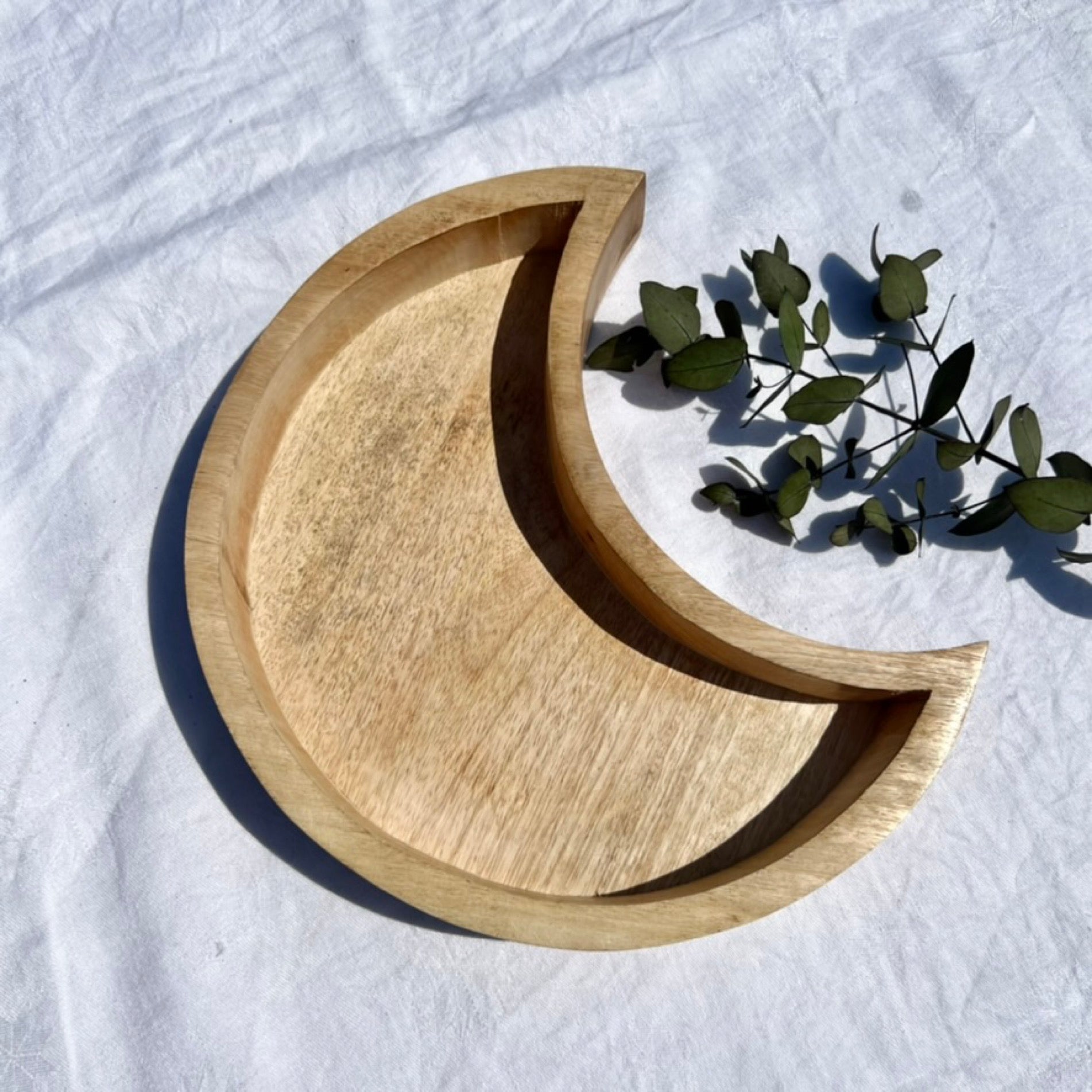 Large wooden crescent moon bowl