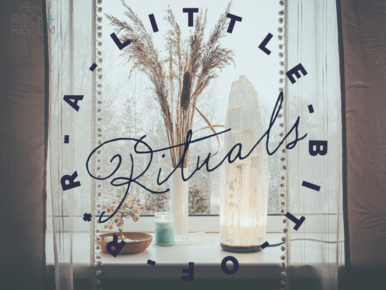 Blog branding over a autumnal window sill with pampas grass and a selenite lamp backlit by a grey sky