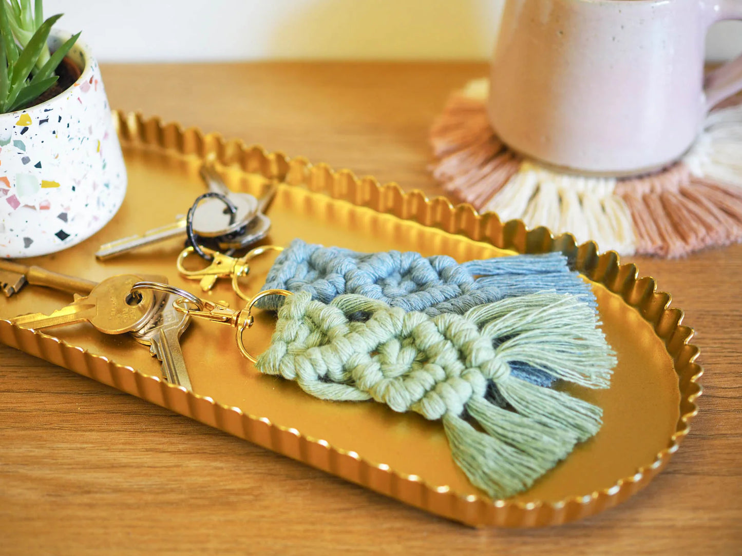 Macramé Helix Handbag Charm Keyring - Mustard