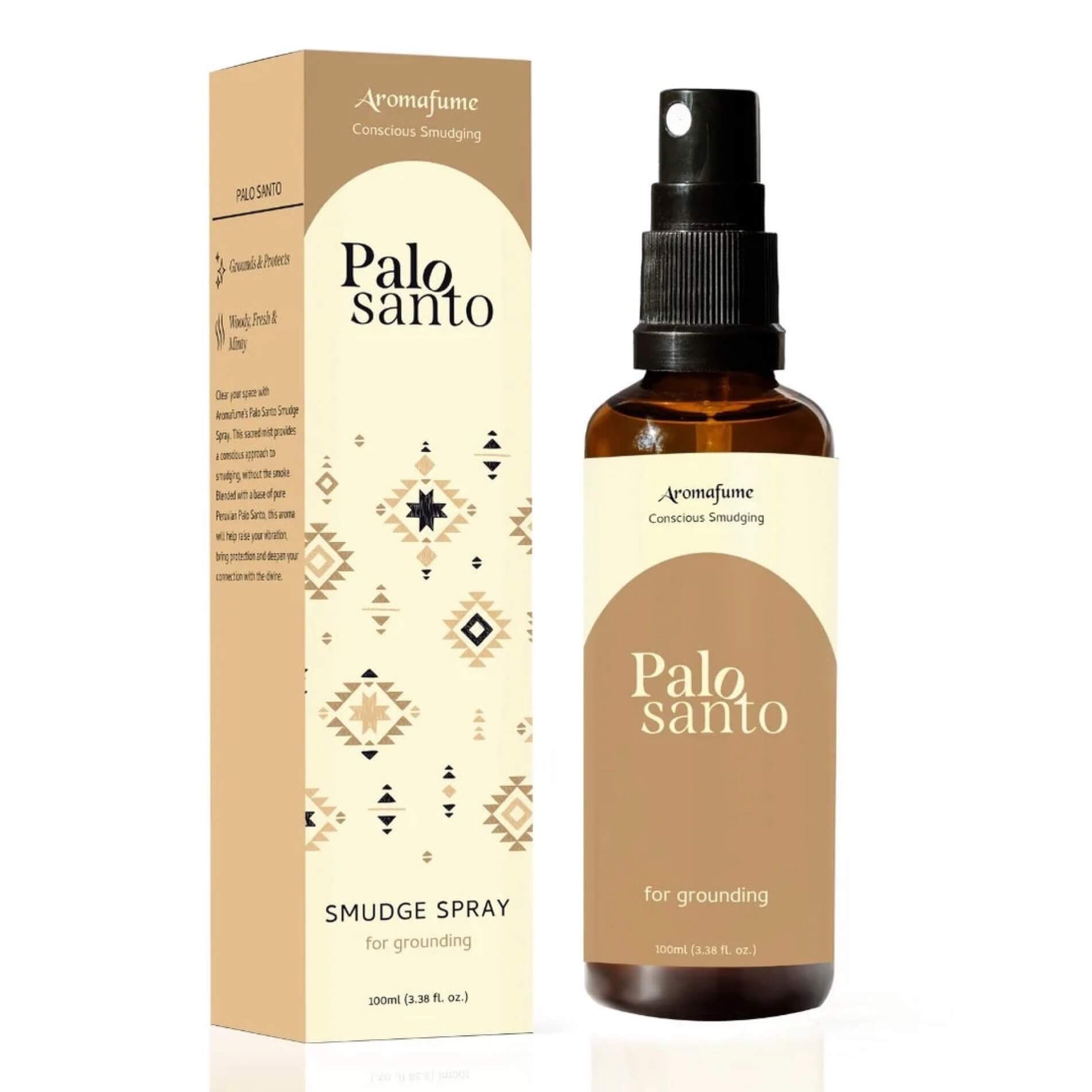 Aromafume Palo Santo smudge spray bottle and packaging on a white background