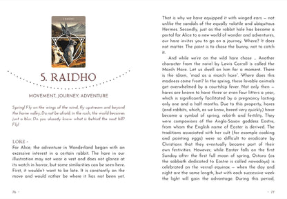 Page from the guidebook with text and an illustration of a rabbit, titled 'Raidho'.