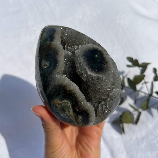 Black Amethyst Crystal Geode Egg