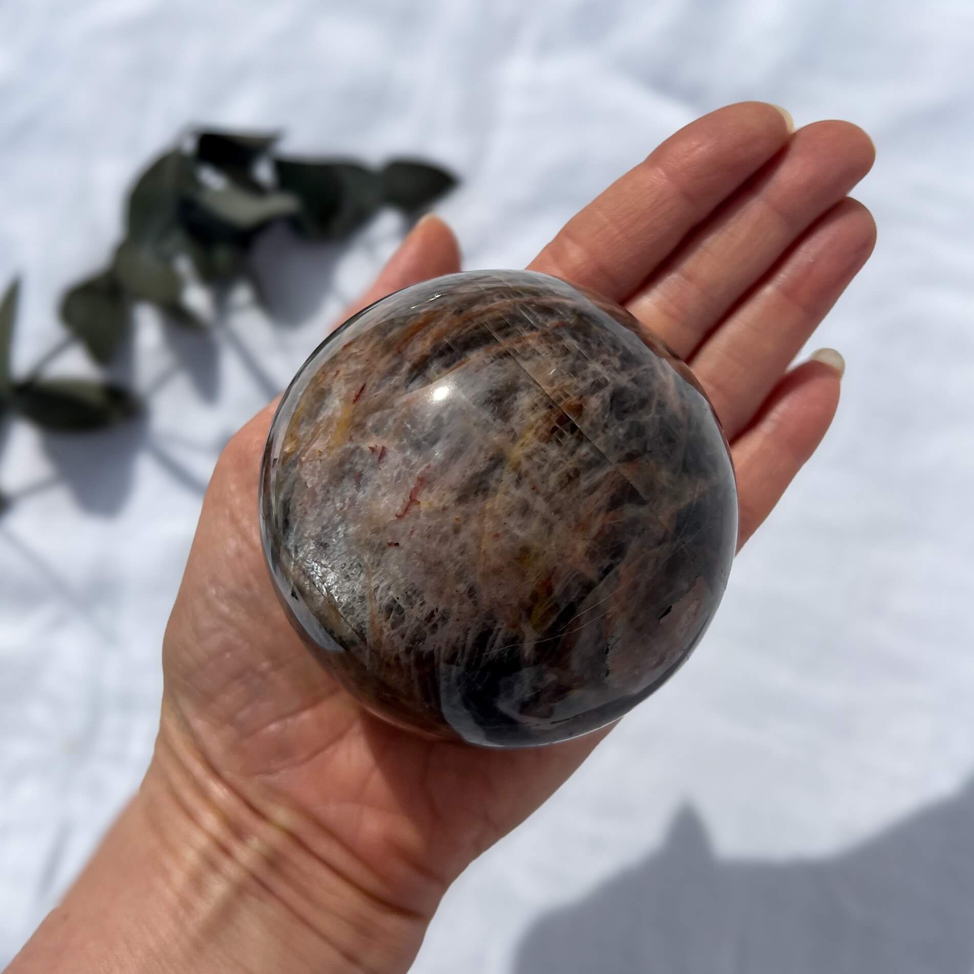 Large (super flashy) black/grey store Moonstone sphere!