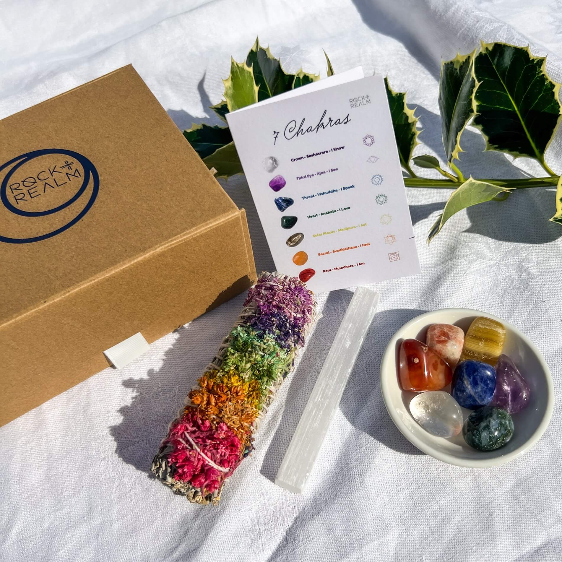 Crystal Chakra Healing Gift Box with premium Chakra Sage Bundle