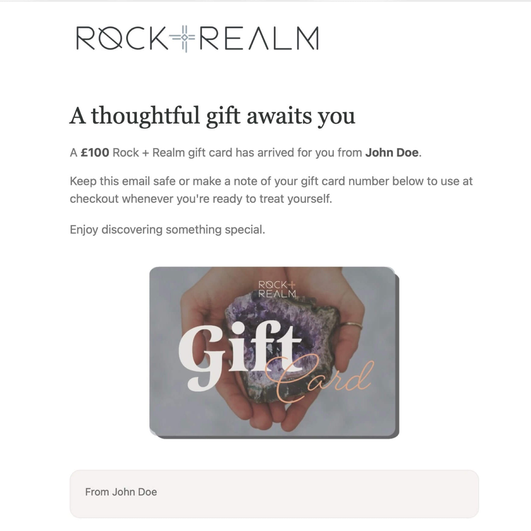 Crystal Gift Card | Rock + Realm E-Gift Card