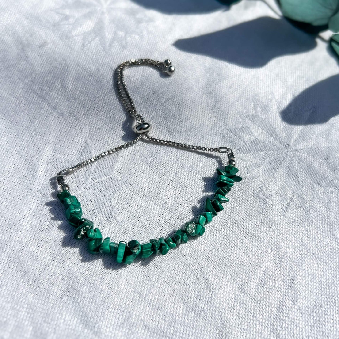 Crystal Chip Silver Bracelet - Malachite