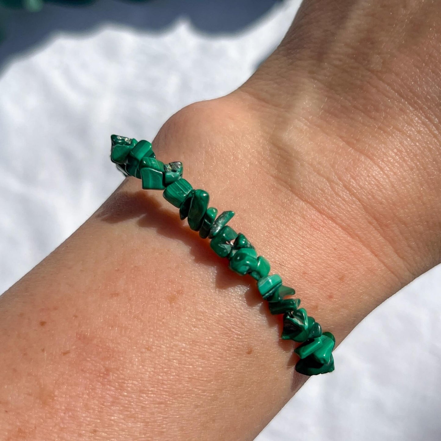 Crystal Chip Silver Bracelet - Malachite