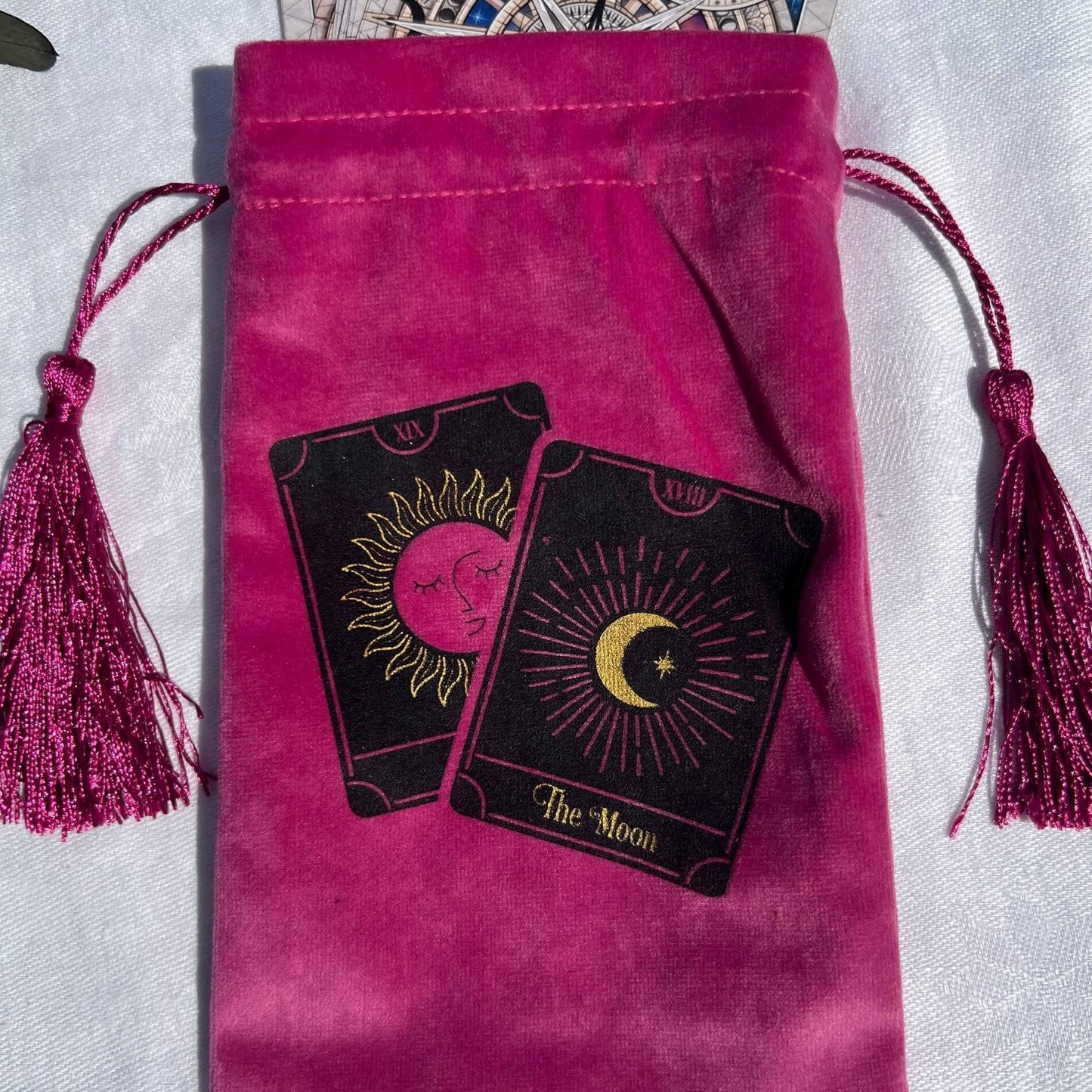 Tarot Pink Velvet Drawstring Bag