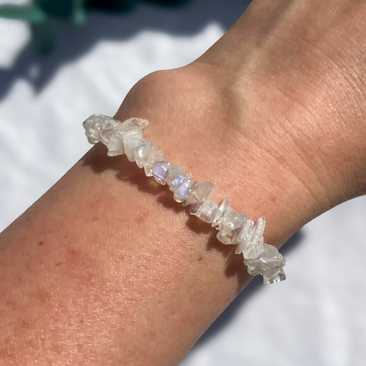 Crystal Chip Silver Bracelet - Moonstone