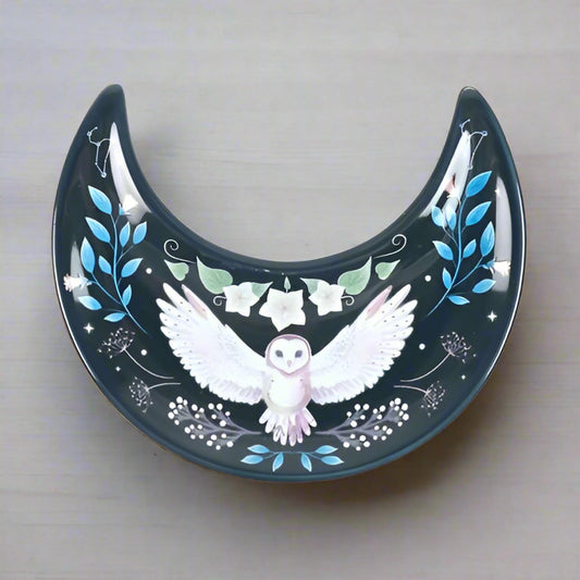 Blue Mystical Owl Moon Trinket Dish