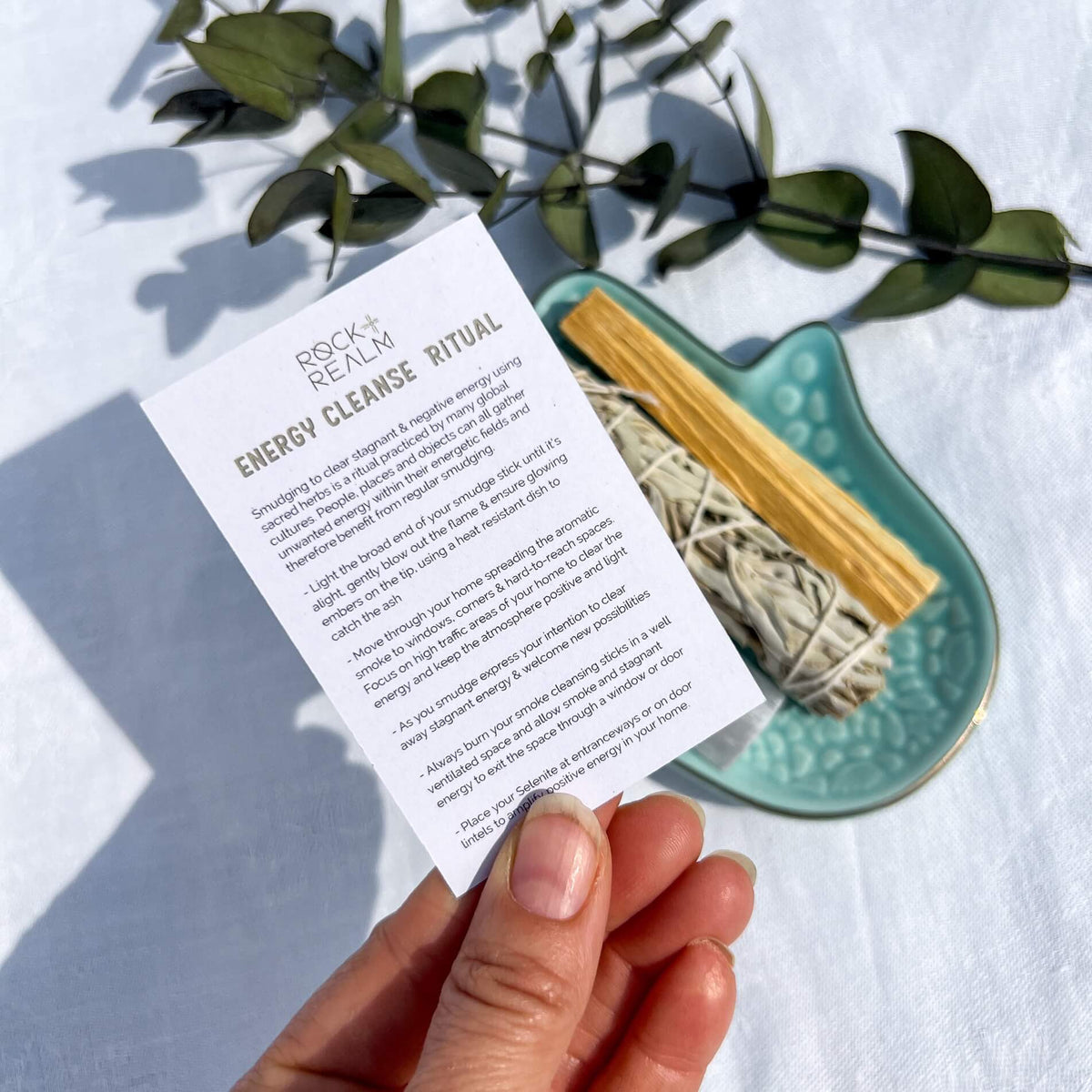 Cleanse Card RENEW - Energy Cleanse Ritual Kit (Sage, Palo Santo & Selenite) – Rock ...