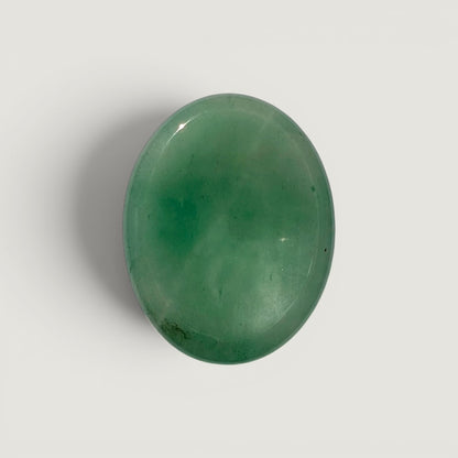 Rock + Realm Crystals smooth green aventurine worry stone with thumb dip for anxiety relief and positive energy.