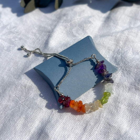 Crystal Chip Silver Sliding Bracelet - Seven Chakra