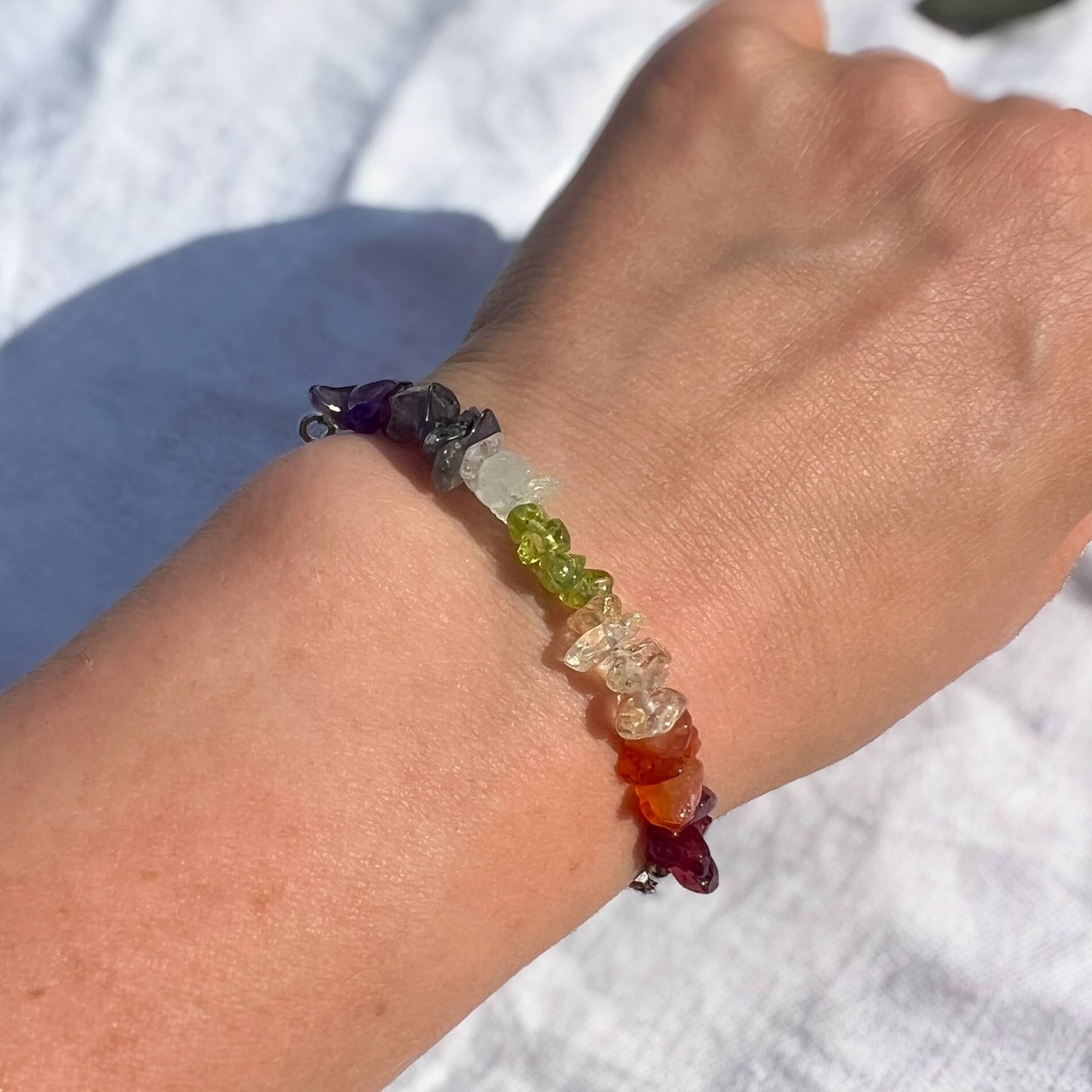 Crystal Chip Silver Sliding Bracelet - Seven Chakra