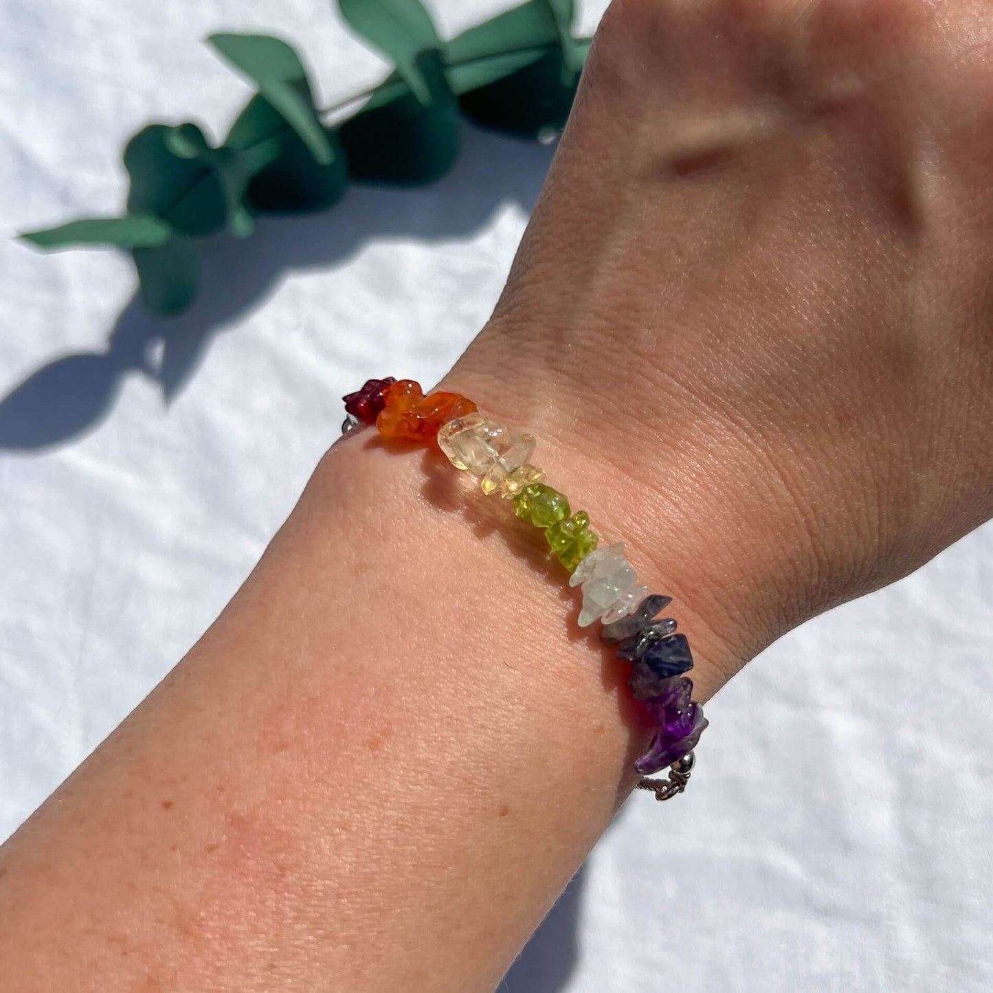 Crystal Chip Silver Sliding Bracelet - Seven Chakra