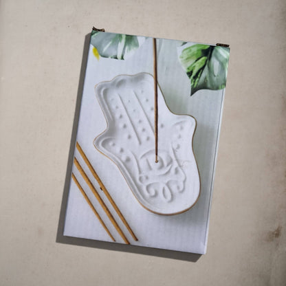Incense Holder | Hamsa Hand | White Ceramic