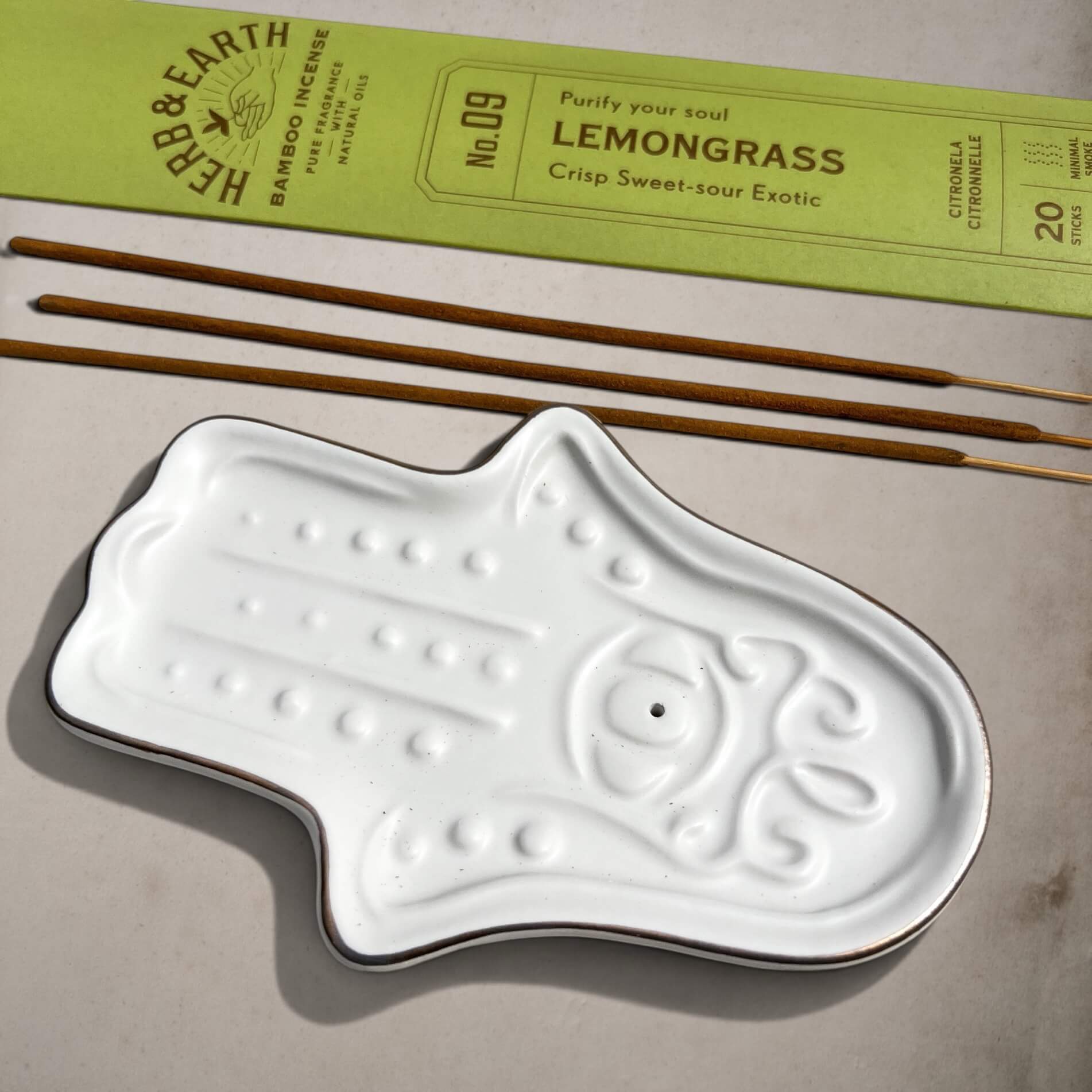 Incense Holder | Hamsa Hand | White Ceramic