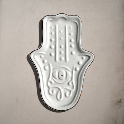 Incense Holder | Hamsa Hand | White Ceramic