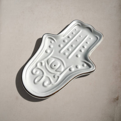 Incense Holder | Hamsa Hand | White Ceramic