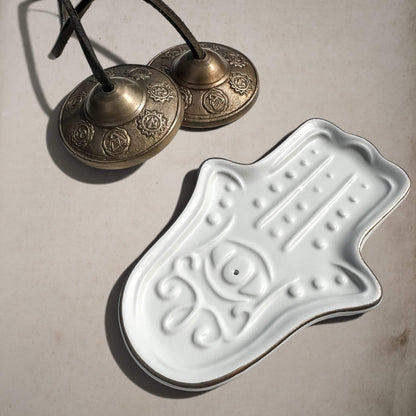 Incense Holder | Hamsa Hand | White Ceramic
