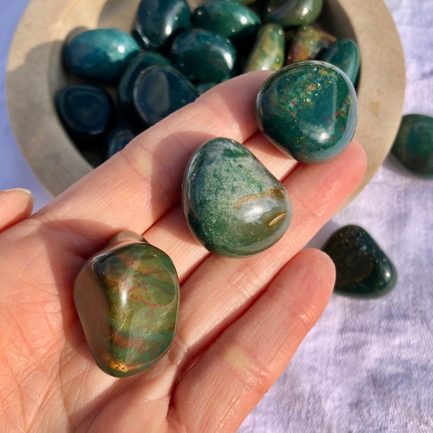 Green, red and yellow bloodstone Tumblestones 