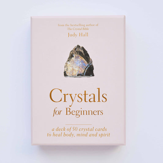 Pale pink Crystals for Beginners Card deck box by Judy hall box with.a crystal on the front