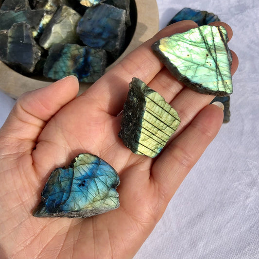 very flashy blue and teal labradorite pieces