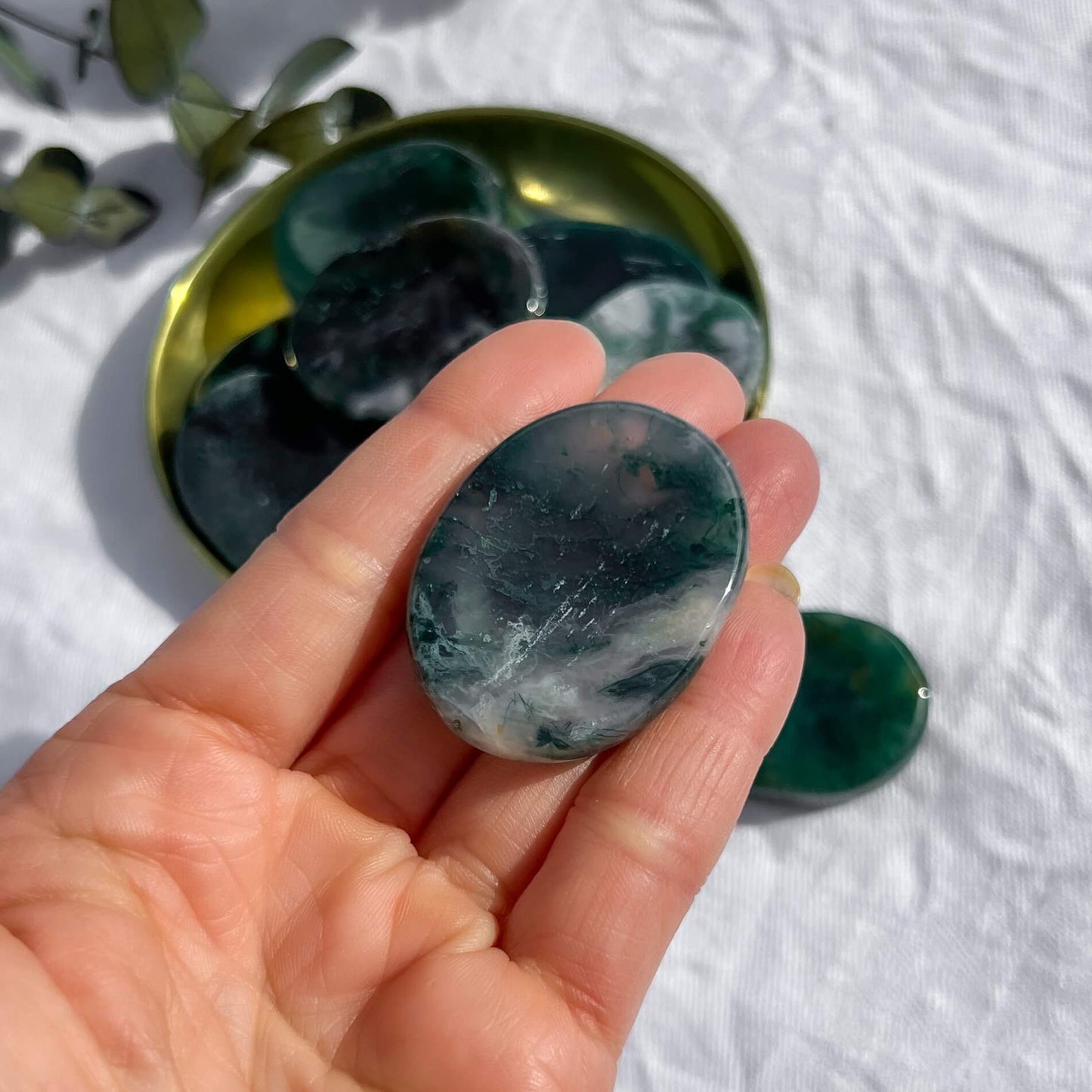 Moss Agate Crystal Worry Stone